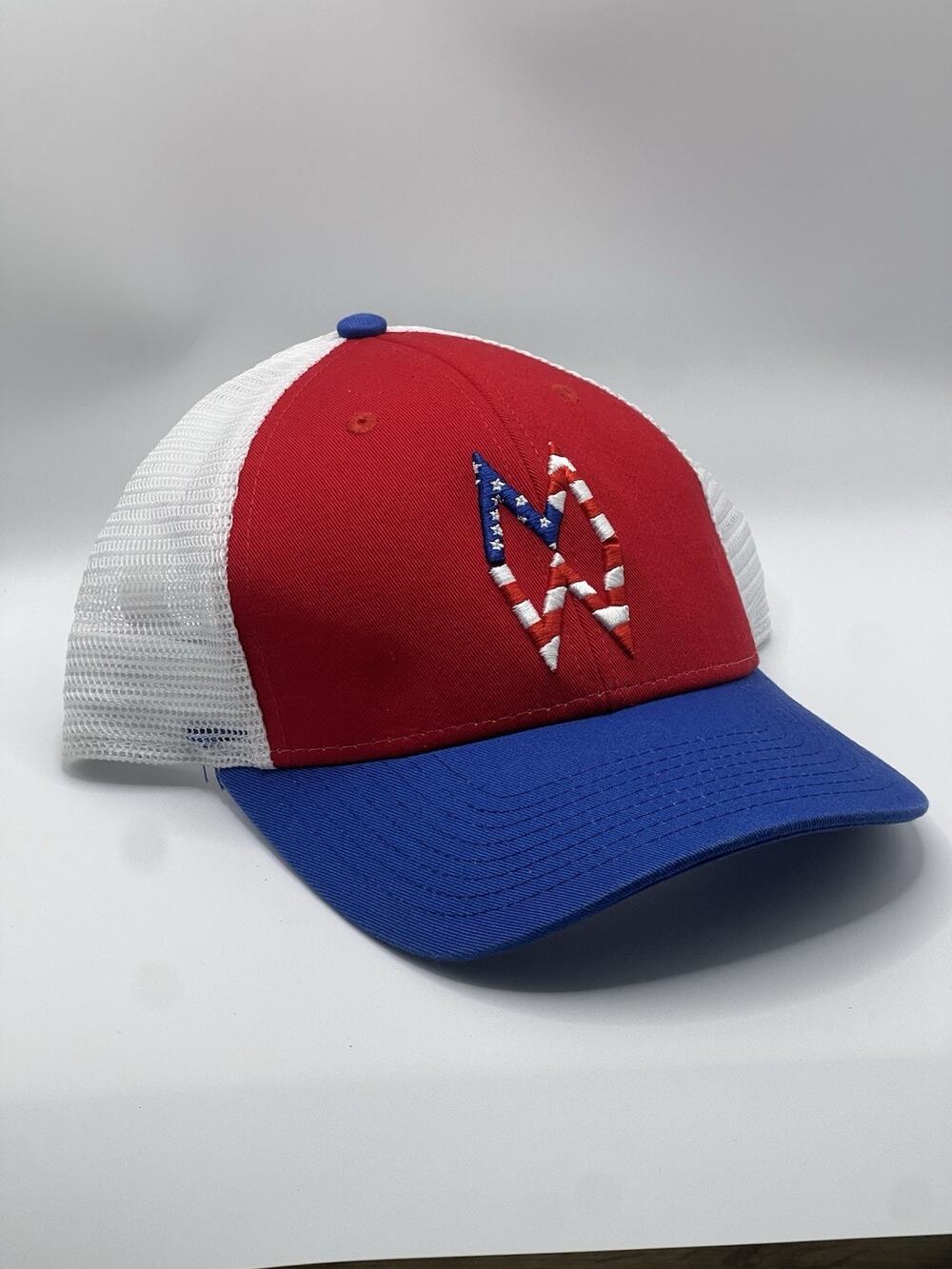 Red, White & Blue Trucker Hat with Star Stripe Logo